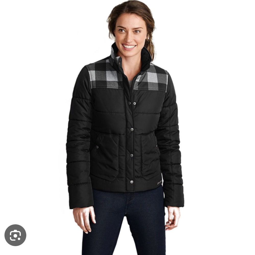 Eddie Bauer quilted Black and Gray winter ski Jacket Size L